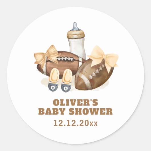 Sticker Rond Neutral Touchdown Football Boy Baby Shower (Devant)