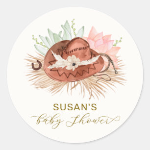 Sticker Rond Neutre moderne Boho Cactus Cowboy Baby shower Casq