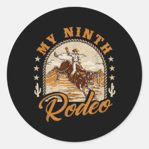 Sticker Rond Neuvième Rodeo Retro Western 9e Anniversaire Count