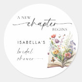 Sticker Rond New Chapter Begins Floral Book Bridal Shower (Devant)
