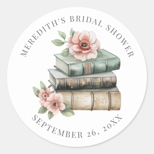 Sticker Rond New Chapter Floral Book Bridal Shower (Devant)