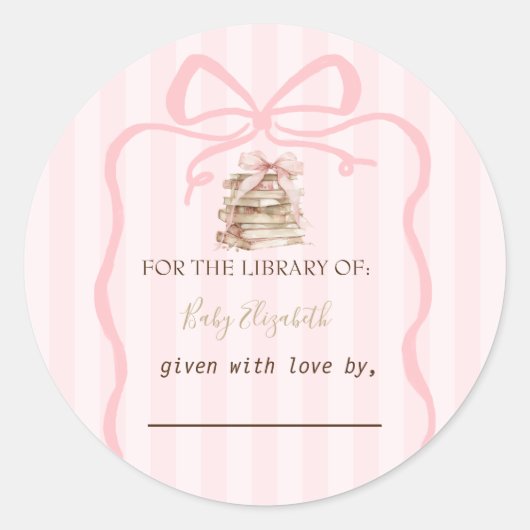 Sticker Rond New Chapter Pink Bow Stripes Baby Shower (Devant)