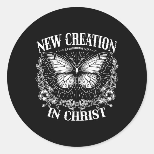Sticker Rond New Creation In Christ, Boho Christian, Western Fa (Devant)