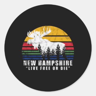 Sticker Rond New Hampshire Live Free Ou Die Moose Forest