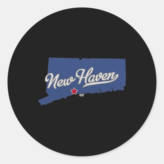 Sticker Rond New Haven Connecticut Ct Map (Devant)