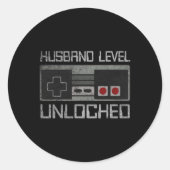 Sticker Rond New Husband Level Unlocked Just Married Gamer Bach (Devant)