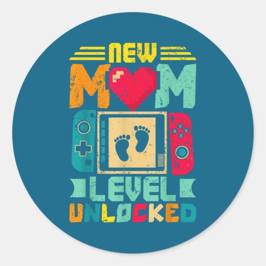 Sticker Rond New Mom Level Unlocked Gamer Valentine's  (Devant)