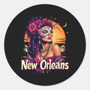 Sticker Rond New Orleans Mardi Gras Masque Festival Art