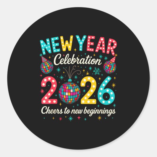 Sticker Rond New Year Celebration 2026 Disco Ball Matching Wint (Devant)