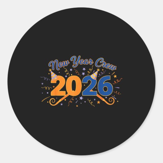 Sticker Rond New Year Crew 2026 Fireworks Celebration (Devant)