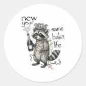 Sticker Rond New Year Same Baka Life Funny Raccoon New Year's E (Devant)