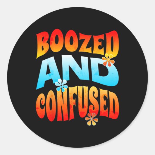 Sticker Rond New Years Eve Boozed And Confused Retro 2025 Adult (Devant)