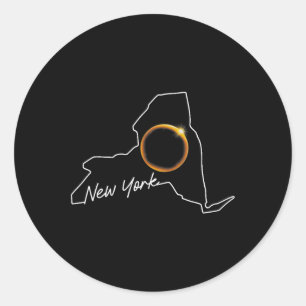 Sticker Rond New York 8 Avril Total Éclipse Solaire Carte Usa T