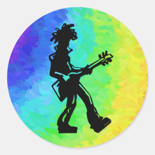 Sticker Rond New York Boogie Nights Guitare Rainbow