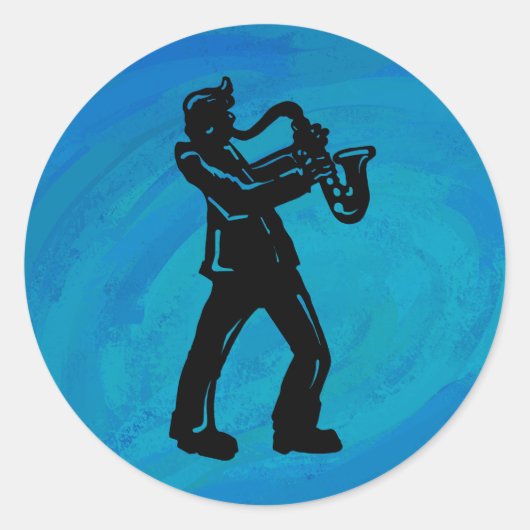 Sticker Rond New York Boogie Nuits Saxophone Bleu (Devant)