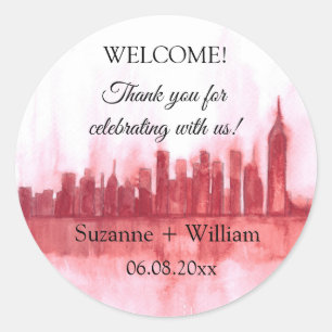 Sticker Rond NEW YORK CITY skyline rose Favoriser les Mariages