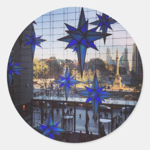 Sticker Rond New York Columbus Circle Merry Christmas Stars