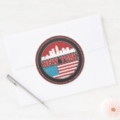 Sticker Rond New York Skyline | Drapeau des États-Unis (Enveloppe)