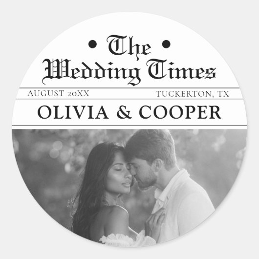 Sticker Rond Newspaper Wedding (Devant)