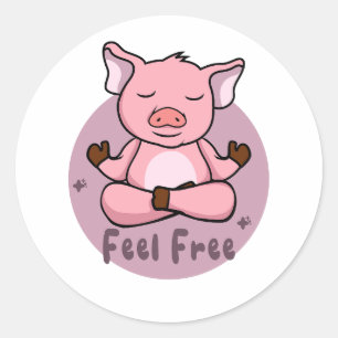 Sticker Rond N'hésitez pas Kawaii mignon porc rose faire des po