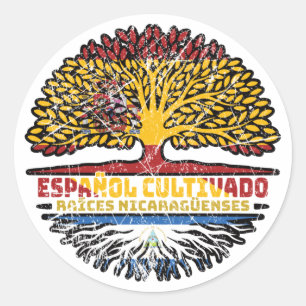 Sticker Rond Nicaragua Nicaragua Espagne Espagne drapeau des ra