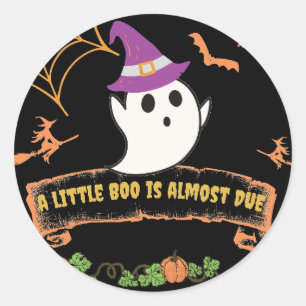 Sticker Rond Nice Cute Petit Halloween Boo Orange Baby shower