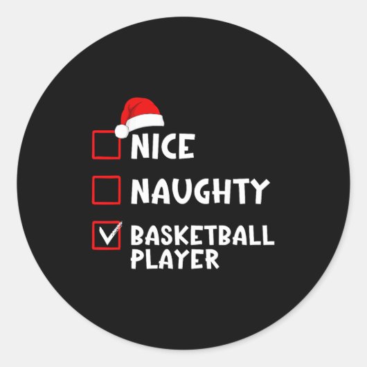Sticker Rond Nice Naughty Basketball Player Funny Christmas Lis (Devant)