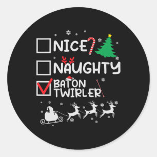 Sticker Rond Nice Naughty Baton Twirler Majorette Noël Lis