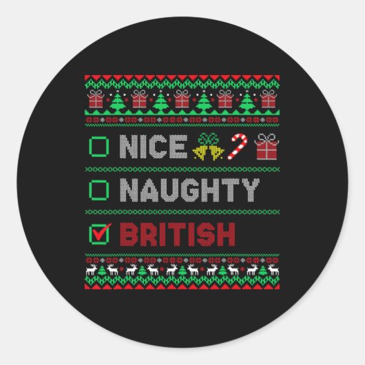 Sticker Rond Nice Naughty British Christmas Checklist Angleterr (Devant)