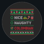 Sticker Rond Nice Naughty Colombian Christmas Checklist Colombi<br><div class="desc">Nice Naughty Colombian Christmas Checklist Colombie</div>