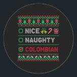 Sticker Rond Nice Naughty Colombian Christmas Checklist Colombi<br><div class="desc">Nice Naughty Colombian Christmas Checklist Colombie</div>