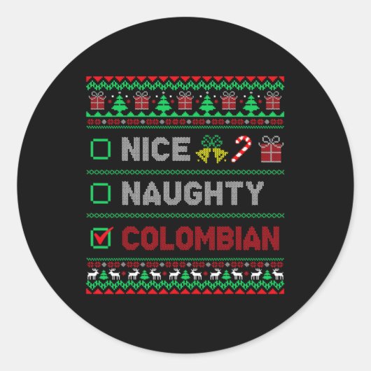 Sticker Rond Nice Naughty Colombian Christmas Checklist Colombi (Devant)
