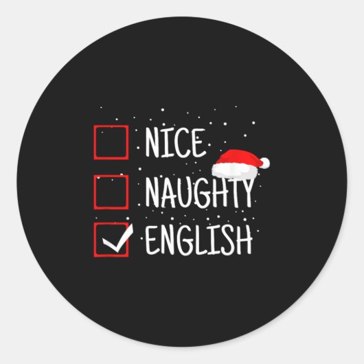 Sticker Rond Nice Naughty English Christmas Checklist Funny Eng (Devant)