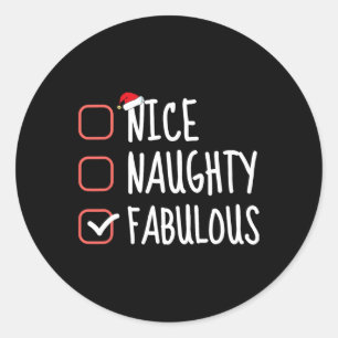 Sticker Rond Nice Naughty Fabulous Funny Christmas List Père No