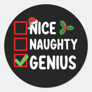 Sticker Rond Nice Naughty Genius Liste de Noël Famille