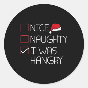 Sticker Rond Nice Naughty Hangry Christmas Pajama Funny Humour