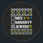 Sticker Rond Nice Naughty Jewish Hanoukka Chanukah Juive Sweat<br><div class="desc">Nice Naughty Juif Hanoukka Chanukah Juif Sweater Menorah 1</div>