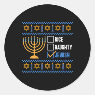 Sticker Rond Nice Naughty Jewish Ugly Hanoukka - Hanoukka