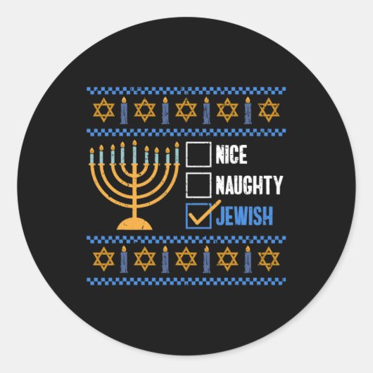Sticker Rond Nice Naughty Jewish Ugly Hanoukka - Hanoukka (Devant)