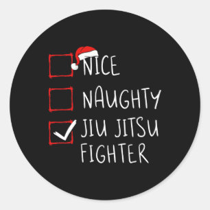 Sticker Rond Nice Naughty Jiu Jitsu Liste des combattants Noël 