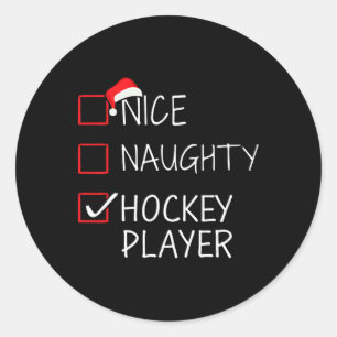 Sticker Rond Nice Naughty Joueur de hockey Liste de Noël pour S