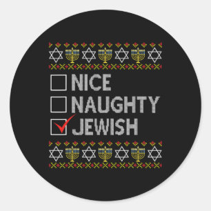 Sticker Rond Nice Naughty Juif Laide Hanoukka Sweater Funny Ch