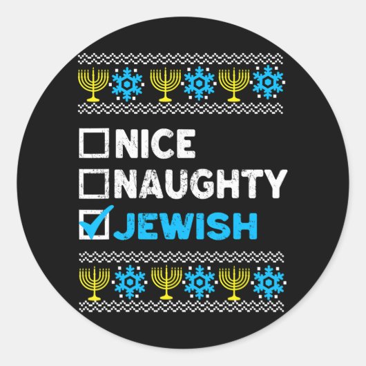 Sticker Rond Nice Naughty Juif Ugly Hanoukka Sweater (Devant)