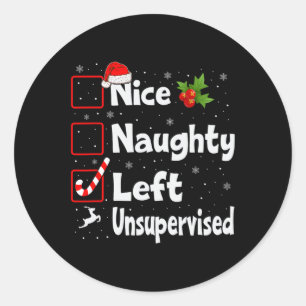Sticker Rond Nice Naughty Left Unsupervised Christmas List Sant