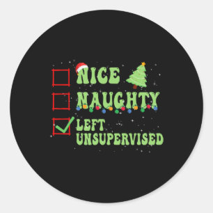 Sticker Rond Nice Naughty Left Unsupervised Christmas List Sant