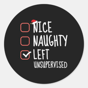 Sticker Rond Nice Naughty Left Unsupervised Christmas List Sant