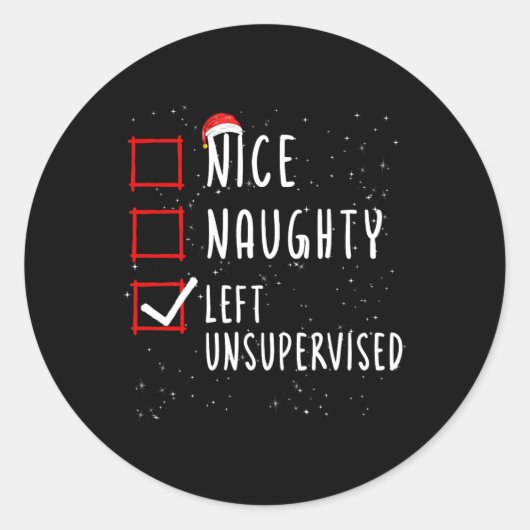 Sticker Rond Nice Naughty Left Unsupervised Christmas List Sant (Devant)