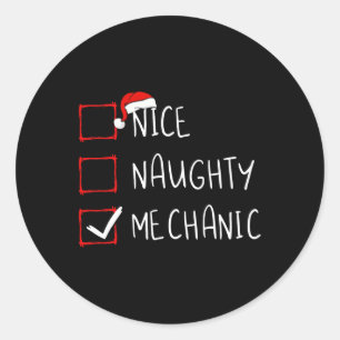 Sticker Rond Nice Naughty Mechanic Liste de Noël Xmas Père Noël