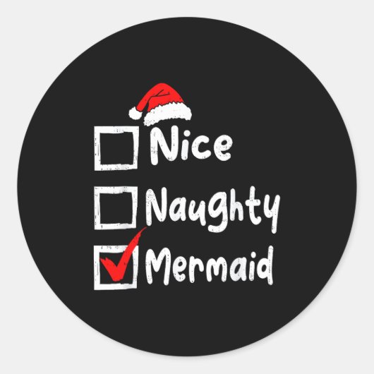 Sticker Rond Nice Naughty Mermaid Funny Christmas List Family M (Devant)