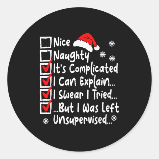 Sticker Rond Nice Naughty Multi Checklist Funny Christmas List (Devant)